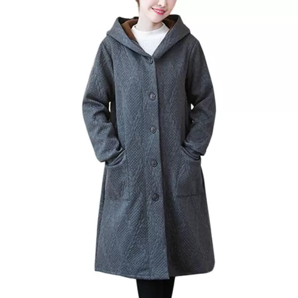 Flygo Women's Thicken Hooded Puffer Jacket Loose Fit Mid Length Parka Coat Cardigan