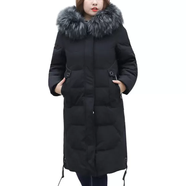 Flygo Women's Thickened Removable Fur Hooded Long Down Jacket Parka Puffer Coat 3XL