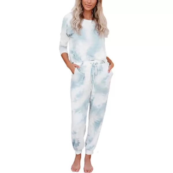 Flygo Women's Tie Dye 2 Pieces Outfits Long Sleeve Pullover Sweatshirt Long Pants Loungewear