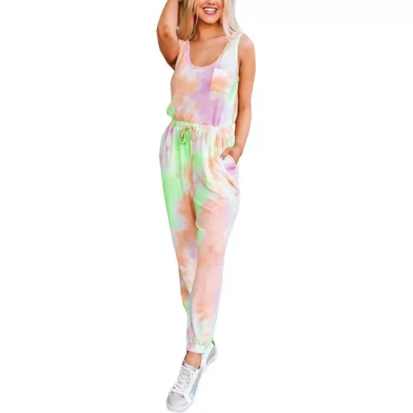 Flygo Women's Tie Dye 2 Pieces Outfits Sleeveless Tank Tops Long Sweatpants Sets
