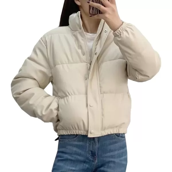 Flygo Women's Winter Baggy Puffer Jacket Full Zip Cropped Quilted Bubble Coat