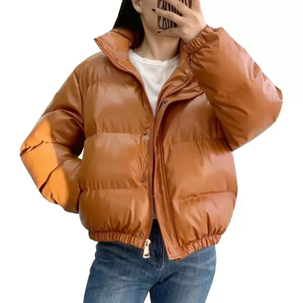 Flygo Women's Winter Baggy Puffer Jacket Full Zip Cropped Quilted Bubble Coat