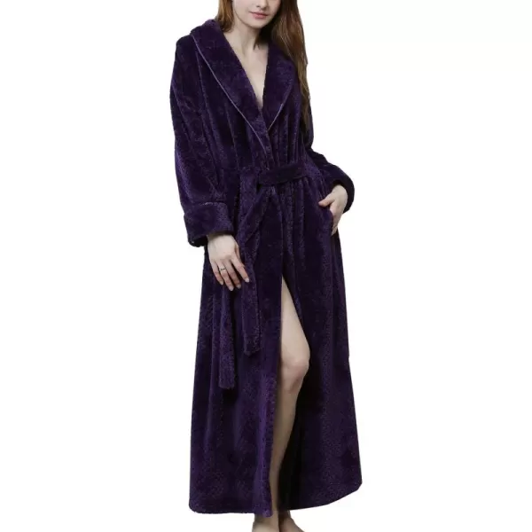 Flygo Women's Winter Fleece Plush Bathrobe Long Flannel Sleepwear Belted