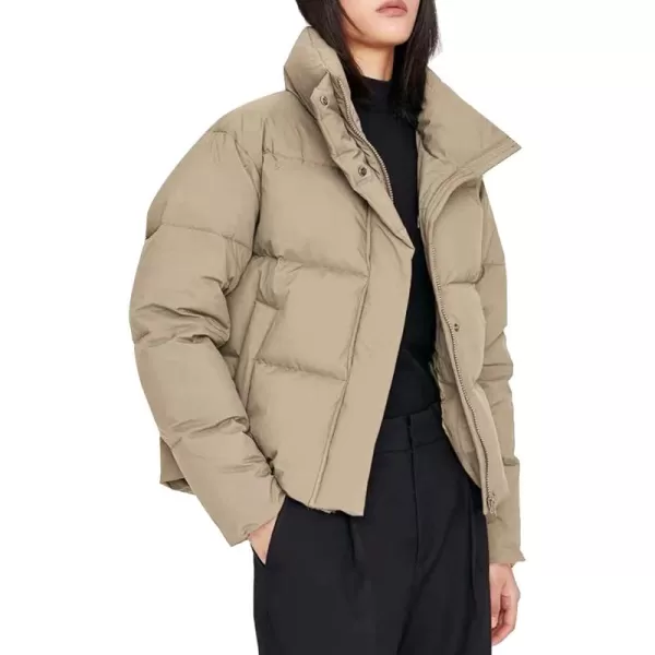 Flygo Women's Winter Long Sleeve Zip Up Puffer Jacket Baggy Crop Quilted Down Coat