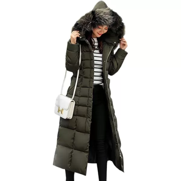 Flygo Womens Winter Warm Faux Fur Hooded Collar Down Coat Qulited Puffer Jacket
