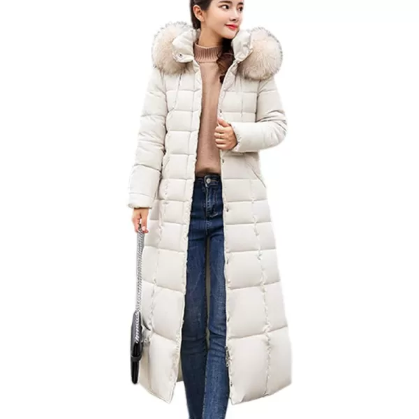 Flygo Womens Winter Warm Faux Fur Hooded Collar Down Coat Qulited Puffer Jacket