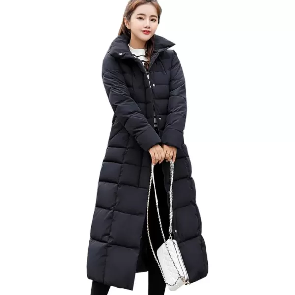 Flygo Womens Winter Warm Faux Fur Hooded Collar Down Coat Qulited Puffer Jacket