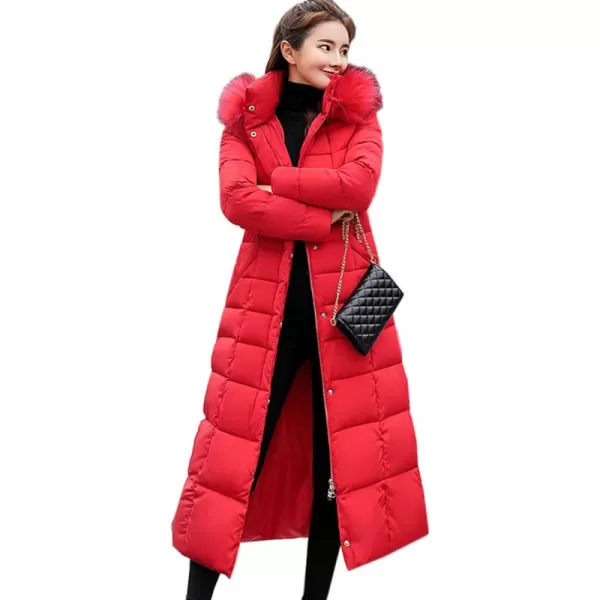 Flygo Womens Winter Warm Faux Fur Hooded Collar Down Coat Qulited Puffer Jacket