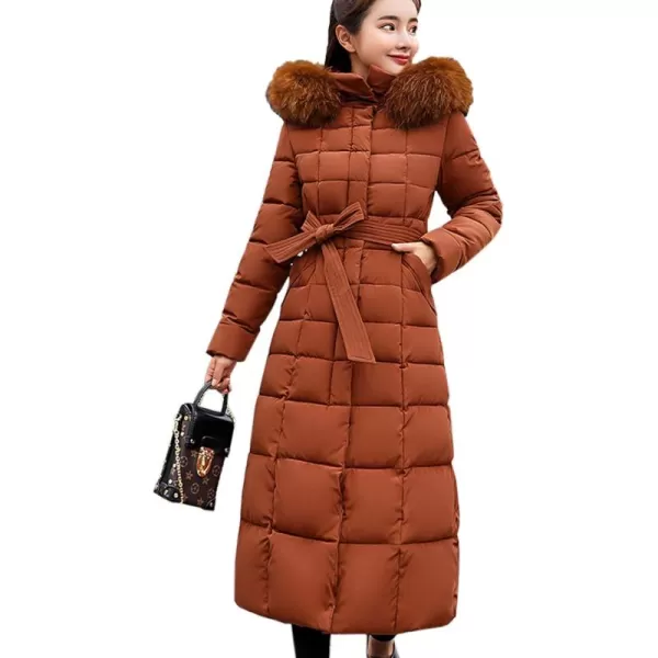 Flygo Womens Winter Warm Faux Fur Hooded Collar Down Coat Qulited Puffer Jacket