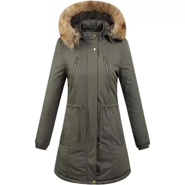 Flygo Womens Winter Warm Faux Fur Lined Hooded Parka Long Coat Jacket
