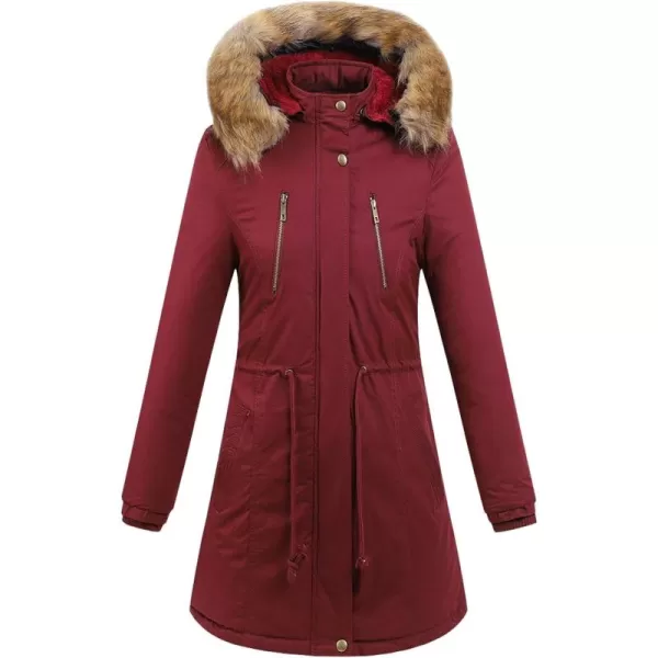 Flygo Womens Winter Warm Faux Fur Lined Hooded Parka Long Coat Jacket
