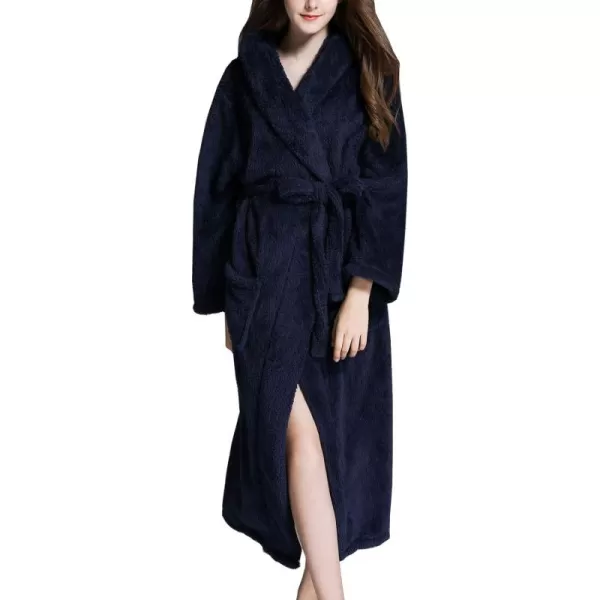 Flygo Women's Winter Warm Plush Flannel Long Bath Robe Sleepwear With Hood