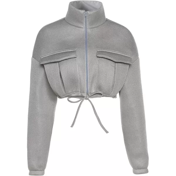 Flygo Womens Zip Up Cropped Jacket Stand Collar Long Sleeve Lightweight Short Bomber Jackets Coat