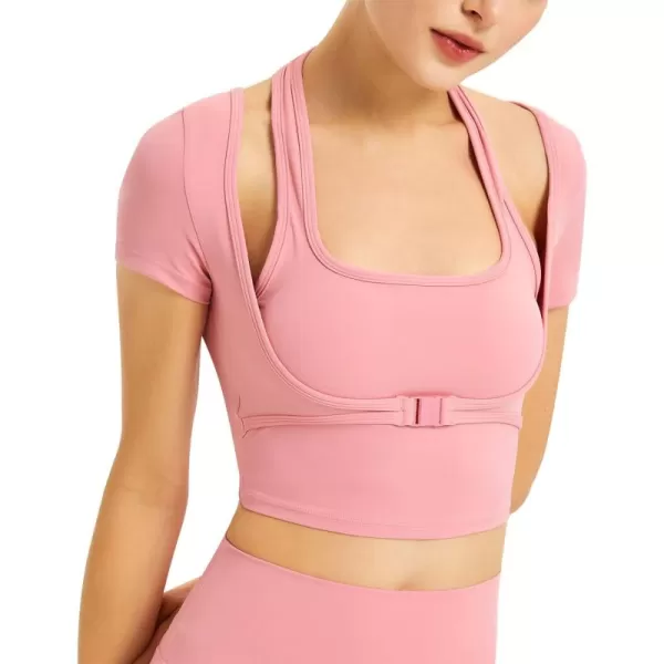 Flygo Yoga Shirts with Built in Bra Cutout Padded Crop Tops Long Sleeve Gym T Shirt for Women Workout