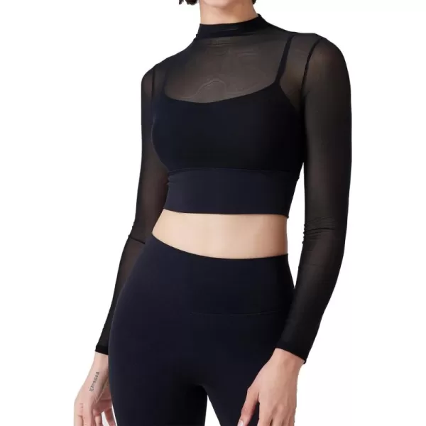 Flygo Yoga Shirts with Built in Bra Cutout Padded Crop Tops Long Sleeve Gym T Shirt for Women Workout