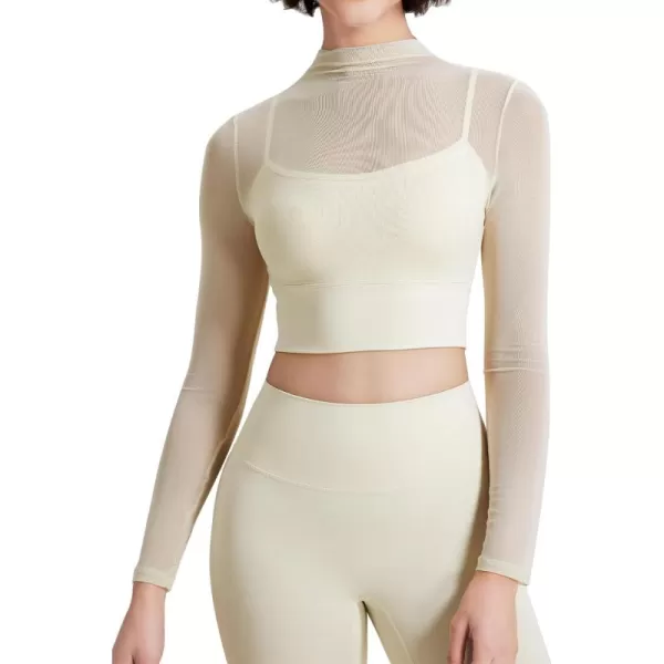 Flygo Yoga Shirts with Built in Bra Cutout Padded Crop Tops Long Sleeve Gym T Shirt for Women Workout