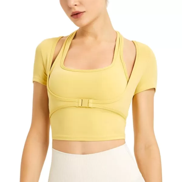 Flygo Yoga Shirts with Built in Bra Cutout Padded Crop Tops Long Sleeve Gym T Shirt for Women Workout
