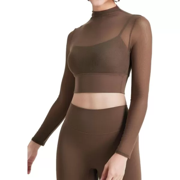 Flygo Yoga Shirts with Built in Bra Cutout Padded Crop Tops Long Sleeve Gym T Shirt for Women Workout