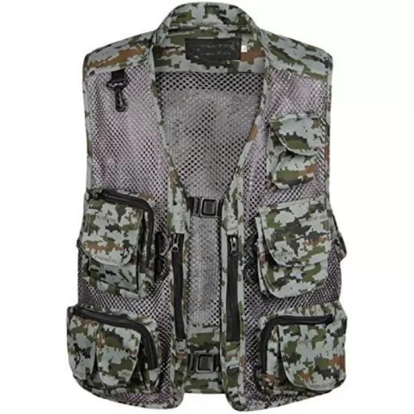 Flygo Zhusheng Men's Fishing Outdoor Utility Hunting Climbing Tactical Camo Mesh Removable Vest with Multiple Pockets