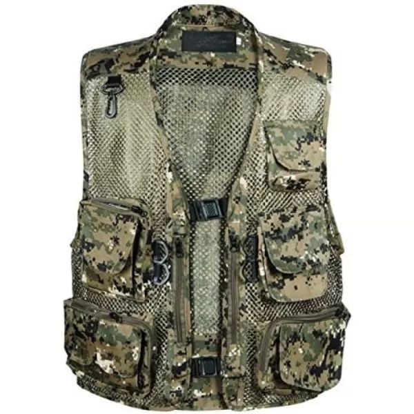 Flygo Zhusheng Men's Fishing Outdoor Utility Hunting Climbing Tactical Camo Mesh Removable Vest with Multiple Pockets