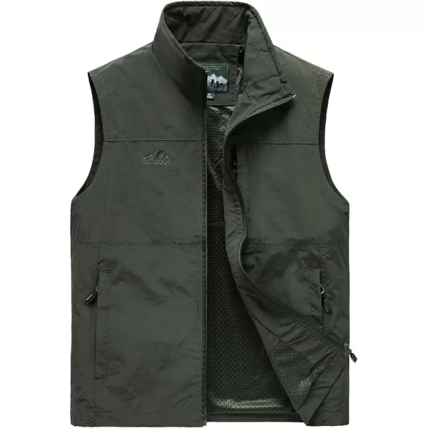Flygo mens Casual Outdoor Lightweight Quick Dry Safari Travel Fishing Vest Utility Pockets