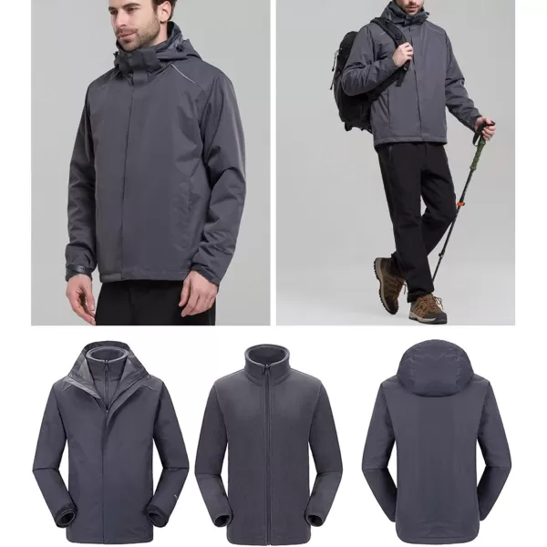 Flygo Mens 3-in-1 Interchange Winter Jacket Outdoor Waterproof Softshell Rain Jacket