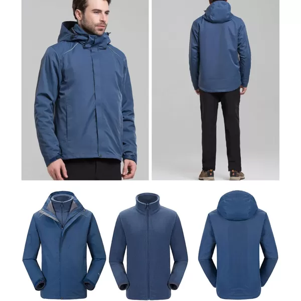 Flygo Mens 3-in-1 Interchange Winter Jacket Outdoor Waterproof Softshell Rain Jacket