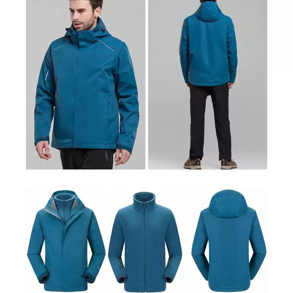 Flygo Mens 3-in-1 Interchange Winter Jacket Outdoor Waterproof Softshell Rain Jacket