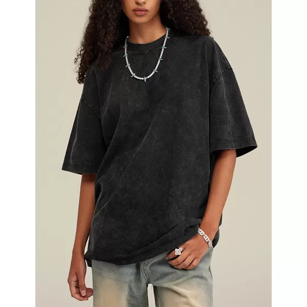 Flygo Men's Oversized Vintage T-Shirts Cotton Streetwear Short Sleeve Solid Basic Tee Shirt Acid Wash Casual Hip Hop Tops