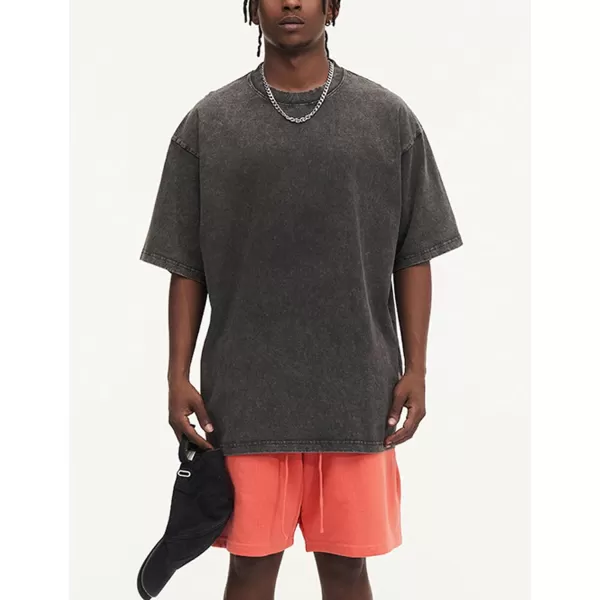Flygo Men's Oversized Vintage T-Shirts Cotton Streetwear Short Sleeve Solid Basic Tee Shirt Acid Wash Casual Hip Hop Tops