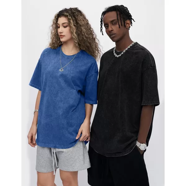Flygo Men's Oversized Vintage T-Shirts Cotton Streetwear Short Sleeve Solid Basic Tee Shirt Acid Wash Casual Hip Hop Tops