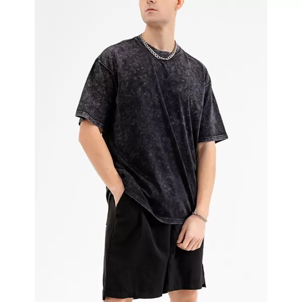 Flygo Men's Oversized Vintage T-Shirts Cotton Streetwear Short Sleeve Solid Basic Tee Shirt Acid Wash Casual Hip Hop Tops
