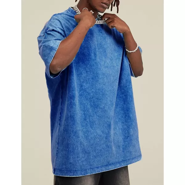 Flygo Men's Oversized Vintage T-Shirts Cotton Streetwear Short Sleeve Solid Basic Tee Shirt Acid Wash Casual Hip Hop Tops