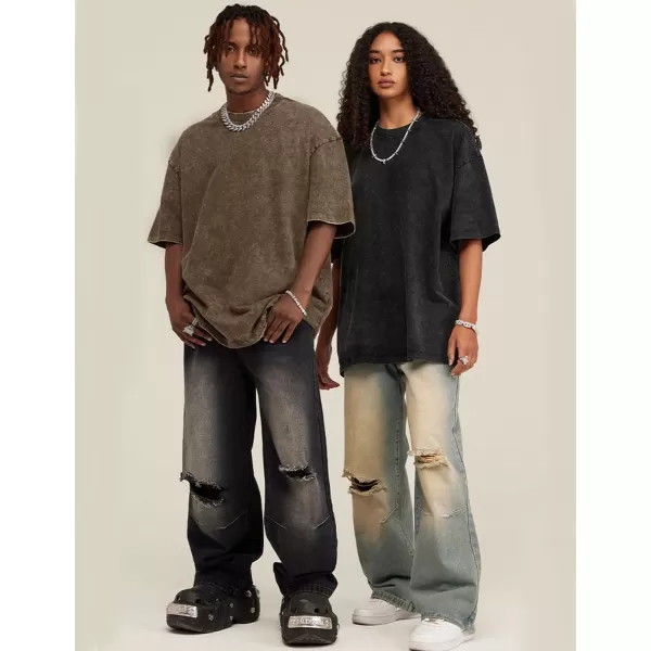 Flygo Men's Oversized Vintage T-Shirts Cotton Streetwear Short Sleeve Solid Basic Tee Shirt Acid Wash Casual Hip Hop Tops