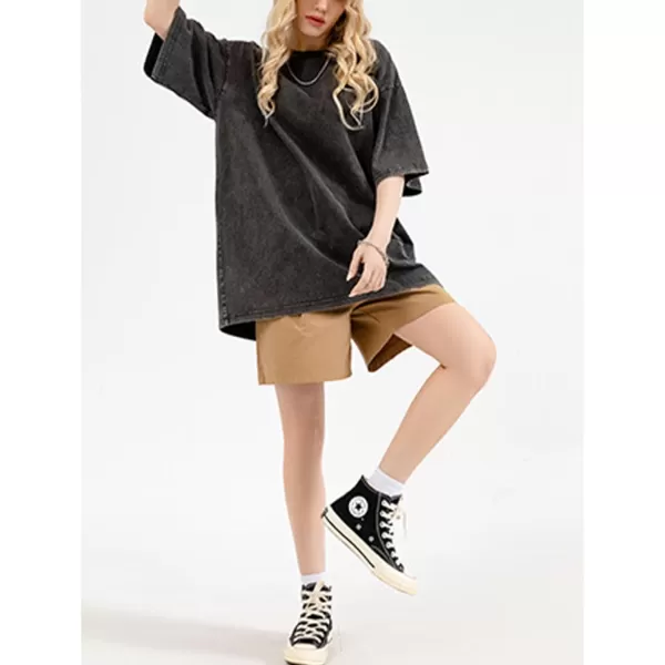 Flygo Men's Oversized Vintage T-Shirts Cotton Streetwear Short Sleeve Solid Basic Tee Shirt Acid Wash Casual Hip Hop Tops