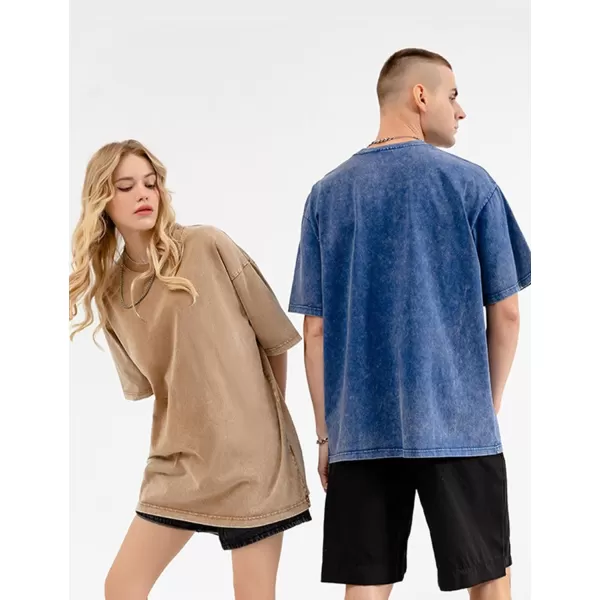 Flygo Men's Oversized Vintage T-Shirts Cotton Streetwear Short Sleeve Solid Basic Tee Shirt Acid Wash Casual Hip Hop Tops