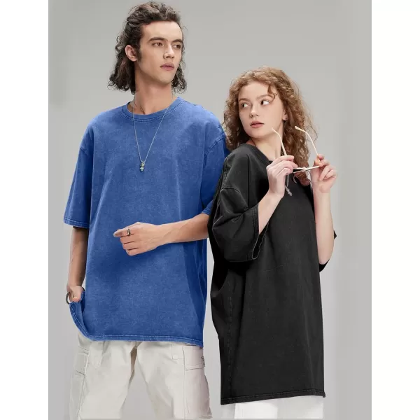 Flygo Men's Oversized Vintage T-Shirts Cotton Streetwear Short Sleeve Solid Basic Tee Shirt Acid Wash Casual Hip Hop Tops