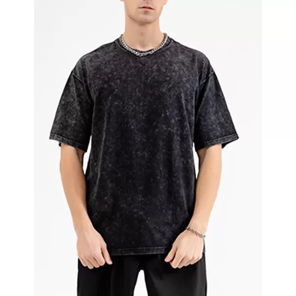 Flygo Men's Oversized Vintage T-Shirts Cotton Streetwear Short Sleeve Solid Basic Tee Shirt Acid Wash Casual Hip Hop Tops