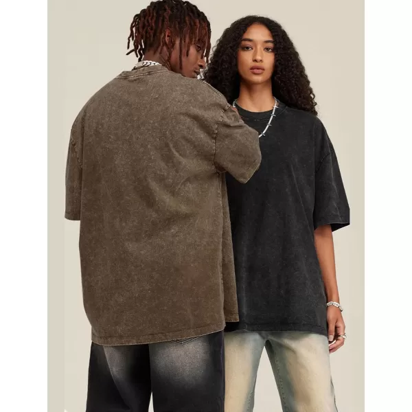 Flygo Men's Oversized Vintage T-Shirts Cotton Streetwear Short Sleeve Solid Basic Tee Shirt Acid Wash Casual Hip Hop Tops