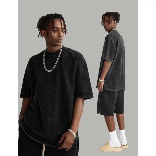Flygo Men's Oversized Vintage T-Shirts Cotton Streetwear Short Sleeve Solid Basic Tee Shirt Acid Wash Casual Hip Hop Tops