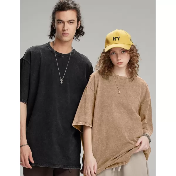 Flygo Men's Oversized Vintage T-Shirts Cotton Streetwear Short Sleeve Solid Basic Tee Shirt Acid Wash Casual Hip Hop Tops
