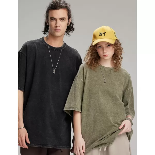 Flygo Men's Oversized Vintage T-Shirts Cotton Streetwear Short Sleeve Solid Basic Tee Shirt Acid Wash Casual Hip Hop Tops