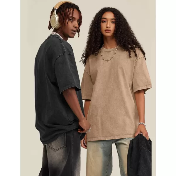 Flygo Men's Oversized Vintage T-Shirts Cotton Streetwear Short Sleeve Solid Basic Tee Shirt Acid Wash Casual Hip Hop Tops