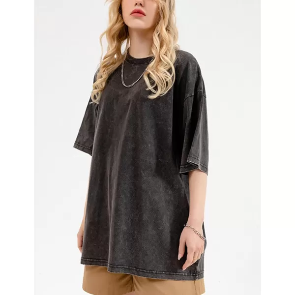 Flygo Men's Oversized Vintage T-Shirts Cotton Streetwear Short Sleeve Solid Basic Tee Shirt Acid Wash Casual Hip Hop Tops