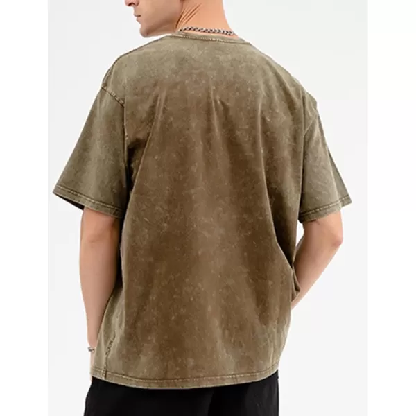 Flygo Men's Oversized Vintage T-Shirts Cotton Streetwear Short Sleeve Solid Basic Tee Shirt Acid Wash Casual Hip Hop Tops