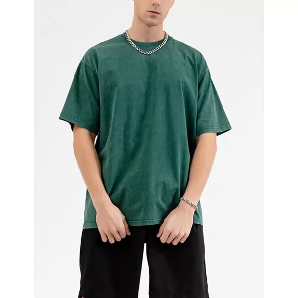 Flygo Men's Oversized Vintage T-Shirts Cotton Streetwear Short Sleeve Solid Basic Tee Shirt Acid Wash Casual Hip Hop Tops