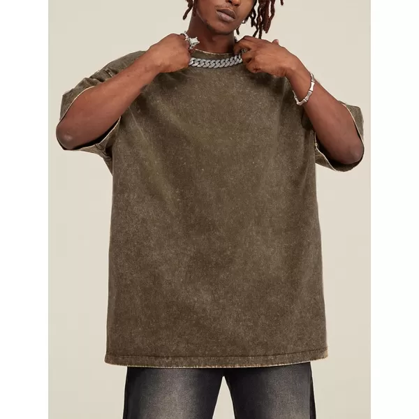 Flygo Men's Oversized Vintage T-Shirts Cotton Streetwear Short Sleeve Solid Basic Tee Shirt Acid Wash Casual Hip Hop Tops