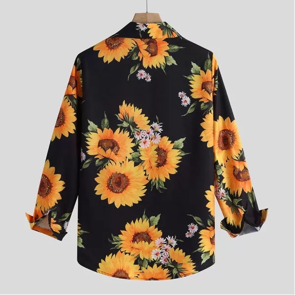 Flygo Men's Slim Fit Long Sleeve Tops Floral Printed Beach Hawaiian Button-Down Blouse Lapel Shirts