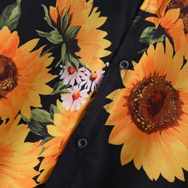 Flygo Men's Slim Fit Long Sleeve Tops Floral Printed Beach Hawaiian Button-Down Blouse Lapel Shirts