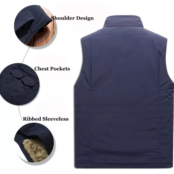 Flygo Men's Winter Warm Outdoor Padded Puffer Vest Thick Fleece Lined Sleeveless Jacket